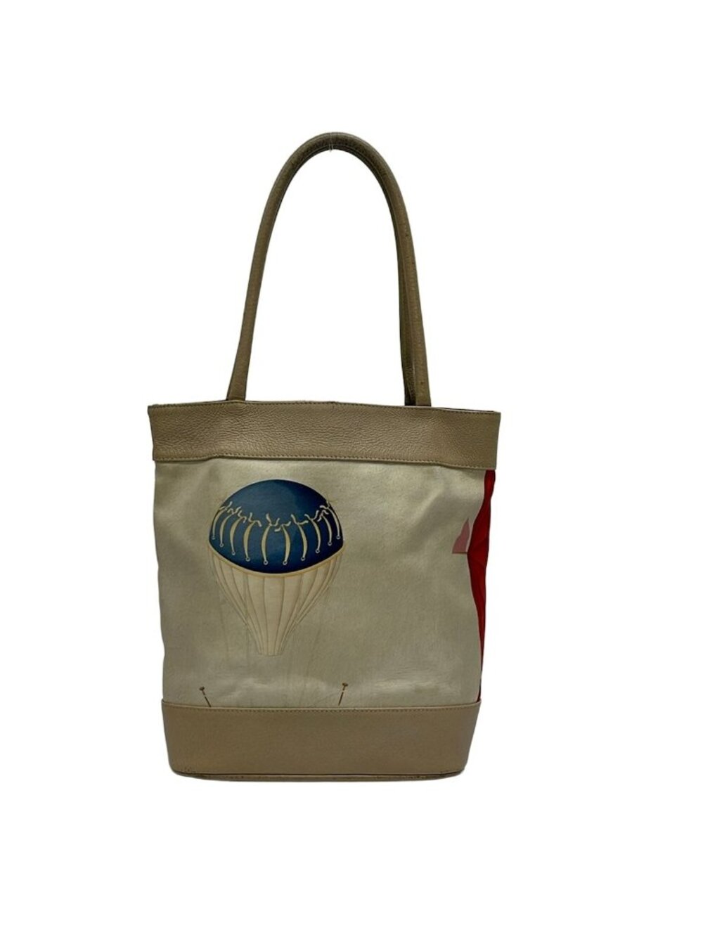 Bvlgari Tote Bag Beige Ivory Red Hot Balloon Leather